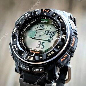 RARE BLACK Casio Pro Trek Triple Sensor Tough Solar DIGITAL Watch WAVECEPTOR